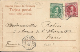 FRANCE - SEA POST- "COLON A BORDEAUX" DEPARTURE PMK ON FRANKED PC (VIEW OF VENEZUELA / CARACAS) TO FRANCE - 1909   - Posta Marittima