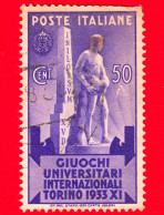 ITALIA - Usato - 1933 - Giuochi Universitari Internazionali - Stele Mussolini E Statua - 50 C. - Gebraucht