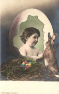 HOLIDAYS, CELEBRATION, EASTER, CHILD, BOY, BUNNY, EGGS, GERMANY, POSTCARD - Pâques