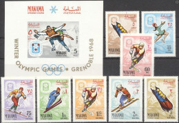 Manama 1968, Olympic Games In Grenoble, Skating, Ice Hockey, Skiing, 8val +BF - Manama