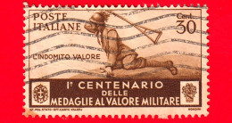 ITALIA - Usato - 1934 - 100 Anni Delle Medaglie Al Valor Militare - Bersaglieri, "l'indomito Valore" - 30 C. - Usados