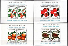 KOREA SOUTH 1974 FLORA Plants: Fruits And Berries. IV-V Issues. 4 Souvenir Sheets, MNH - Fruits