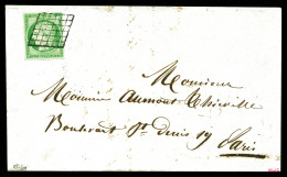 O N°2, 15c Vert Obl Grille Sur Lettre Locale De Paris, SUP (signé Calves/certificats)  Qualité: Oblitéré  Cote: 1850 Eur - 1849-1876: Klassik