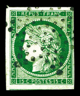 O N°2b, 15c Vert-foncé Obl étoile De Paris, Grandes Marges Avec Voisin, Très Jolie Pièce. SUP (signé Scheller/certificat - 1849-1850 Ceres