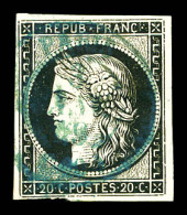 O N°3, 20c Noir Obl Càd Bleu Type 15 De PARIS. TTB. R. (signé Scheller/certificat)  Qualité: Oblitéré  Cote: 1500 Euros - 1849-1850 Cérès