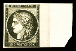 ** N°3f, 20c Noir Sur Jaune Impression De 1862, Bord De Feuille, Fraîcheur Postale, SUP (certificat)  Qualité: ** - 1849-1850 Cérès