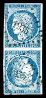 O N°4c, 25c Bleu En Paire Tête-bêche, Oblitération PC 1935, TRES RARE, SUPERBE (signé Thiaude/certificats)  Qualité: Obl - 1849-1850 Cérès