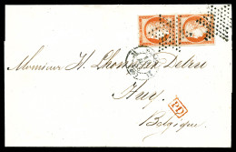 O N°5, 40c Orange En Paire Obl étoile + Càd De PARIS Le 10 Mai 1853 Sur Lettre à Destination De HUY-BELGIQUE, Au Verso A - 1849-1876: Classic Period