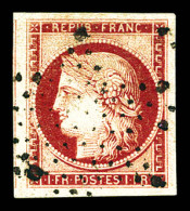 O N°6, 1f Carmin Obl étoile Légère, Quatre Grandes Marges Avec Voisin. SUPERBE (signé Brun/certificat)  Qualité: Oblitér - 1849-1850 Ceres
