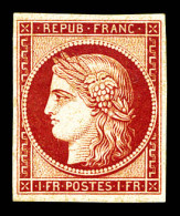 ** N°6f, 1F Carmin, Impression De 1862, Fraîcheur Postale. SUP (certificat)  Qualité: ** - 1849-1850 Ceres