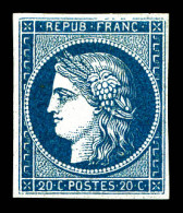 * N°8a, Non émis, 20c Bleu Foncé, Quatre Marges équilibrées, R.R. TTB (signé Calves/certificat)  Qualité: *  Cote: 4400  - 1849-1850 Ceres