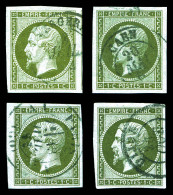 O N°11, 1c Empire: 4 Exemplaires Choisis. SUP (certificat)  Qualité: Oblitéré  Cote: 360 Euros - 1853-1860 Napoléon III.