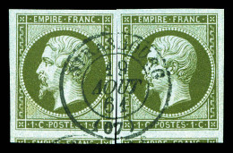 O N°11, 1c Olive: 2 Exemplaires Choisis Avec Voisins Obl Càd. TTB  Qualité: Oblitéré - 1853-1860 Napoléon III.