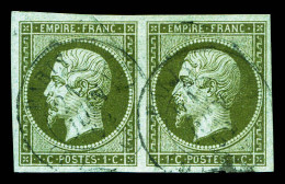 O N°11, 1c Olive En Paire. TB  Qualité: Oblitéré  Cote: 225 Euros - 1853-1860 Napoléon III.