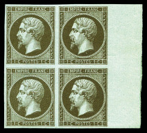 ** N°11c, 1c Mordoré En Bloc De Quatre Bord De Feuille Latéral Droit (2ex*), Fraîcheur Postale. SUPERBE (certificats)  Q - 1853-1860 Napoléon III.