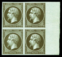 ** N°11c, 1c Mordoré En Bloc De Quatre Bord De Feuille Latéral Droit (2ex*), Fraîcheur Postale. SUPERBE (certificats)  Q - 1853-1860 Napoléon III