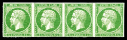 ** N°12, 5c Vert, Bande De Quatre, Fraîcheur Postale. SUP (certificat)  Qualité: ** - 1853-1860 Napoléon III