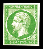 * N°12, 5c Vert-jaune, Quatre Belles Marges, Grande Fraîcheur. SUP (signé Calves/certificats)  Qualité: *  Cote: 1500 Eu - 1853-1860 Napoleon III