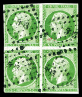O N°12, 5c Vert, Bloc De Quatre Obl Pc 593. TB (signé Brun)  Qualité: Oblitéré  Cote: 1600 Euros - 1853-1860 Napoléon III.