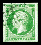O N°12, 5c Vert-jaune, Quatre Belles Marges Avec Voisin. TTB  Qualité: Oblitéré - 1853-1860 Napoléon III