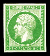 ** N°12a, 5c Vert-jaune, Quatre Belles Marges, Fraîcheur Postale. SUP (signé Brun/certificat)  Qualité: ** - 1853-1860 Napoléon III.