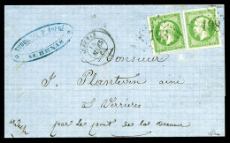 O N°12a, 5c Vert-jaune: 2 Exemplaires Belles Marges Obl GC 198 + Càd D'AUBENAS Sur Lettre Du 14 Mars 63 Pour Verriere. T - 1849-1876: Classic Period