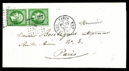 O N°12a, 5c Vert-jaune En Paire Obl 'KS2' + Càd De PARIS Le 29 Nov 1862 Sur Lettre Locale. TB  Qualité: Oblitéré  Cote:  - 1849-1876: Periodo Clásico