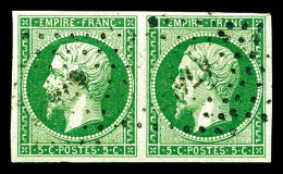 O N°12b, 5c Vert-foncé En Paire Obl Pc. TTB (certificat)  Qualité: Oblitéré  Cote: 525 Euros - 1853-1860 Napoléon III.