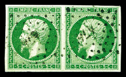 O N°12b, 5c Vert-foncé En Paire Obl Pc. TTB (certificat)  Qualité: Oblitéré  Cote: 525 Euros - 1853-1860 Napoleone III