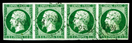 O N°12c, 5c Vert Foncé Sur Vert, Bande De Quatre Obl Petits Chiffres 2324. SUP. R. (certificat)  Qualité: Oblitéré - 1853-1860 Napoléon III.