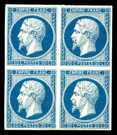 ** N°14A, 20c Bleu Type I En Bloc De 4 (2ex*), Fraîcheur Postale. SUP (certificat)  Qualité: ** - 1853-1860 Napoléon III