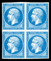 ** N°14A, 20c BLEU-CLAIR Type I En Bloc De Quatre (2ex*), Fraîcheur Postale. SUP (certificat)  Qualité: ** - 1853-1860 Napoléon III