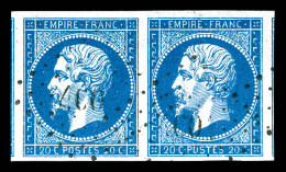 O N°14A, 20c Bleu Type I En Paire, Grandes Marges Avec Voisins, Pièce Choisie. TTB  Qualité: Oblitéré - 1853-1860 Napoleon III