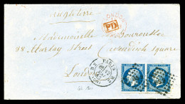 O N°14A, 20c Empire En Paire Percée En Ligne Obl DS2 Sur Lettre De PARIS Pour Londres. TTB  Qualité: Oblitéré - 1849-1876: Classic Period