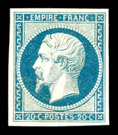 ** N°14Af, 20c Bleu Laiteux Type I, Fraîcheur Postale. SUP (certificat)  Qualité: ** - 1853-1860 Napoléon III.