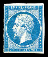 * N°14Ah, 20c Bleu Variété 'POSTF'. TB. R. (signé Calves/certificat)  Qualité: *  Cote: 1350 Euros - 1853-1860 Napoleone III
