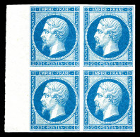 ** N°14B, 20c Bleu Type II En Bloc De Quatre Bord De Feuille, Fraîcheur Postale, SUPERBE (certificat)  Qualité: ** - 1853-1860 Napoleone III