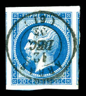 O N°14B, 20c Bleu Type II, Quatre Marges Maximales Avec Voisins, Obl Càd Centrale D'ARRAS, Pièce Choisie. SUP (certifica - 1853-1860 Napoleon III