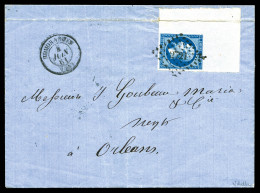 O N°14B, 20c Bleu Type II Coin De Feuille Intégral Sur Lettre De ROMORANTIN Le 4 Juin 61 Pour Orléans (pli D'archive Sur - 1849-1876: Klassik