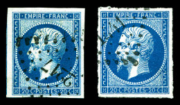 O N° 14Ad Et 14Ba, 20c Bleu Sur Vert: Exemplaire Type I Et Type II, Les 2 Exemplaires TTB  Qualité: Oblitéré  Cote: 410  - 1853-1860 Napoléon III