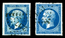 O N° 14Ad Et 14Ba, 20c Bleu Sur Vert: Exemplaire Type I Et Type II, Les 2 Exemplaires TTB  Qualité: Oblitéré  Cote: 410  - 1853-1860 Napoleone III