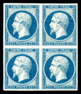 ** N°15, 25c Bleu En Bloc De Quatre (2ex*), Fraîcheur Postale. SUPERBE. R.R.R. (signé Brun/Calves/certificats)  Qualité: - 1853-1860 Napoleone III