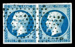 O N°15, 25c Bleu En Paire Obl étoile Légère. TTB (certificat)  Qualité: Oblitéré  Cote: 650 Euros - 1853-1860 Napoléon III.