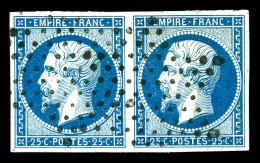 O N°15, 25c Bleu En Paire Obl étoile Légère. TTB (certificat)  Qualité: Oblitéré  Cote: 650 Euros - 1853-1860 Napoleone III