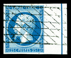 O N°15b, 25c Bleu Bord De Feuille Avec Filet D'encadrement, Obl Grille Sans Fin, SUPERBE (signé/certificat)  Qualité: Ob - 1853-1860 Napoléon III.