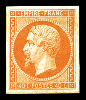 * N°16, 40c Orange, Très Jolie Pièce. TTB. R. (signé Brun/certificat)  Qualité: *  Cote: 3900 Euros - 1853-1860 Napoléon III.
