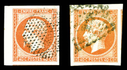 O N°16, 40c Orange: 1 Ex Bdf Obl Cercle De Points Et 1 Ex Grandes Marges. TTB  Qualité: Oblitéré - 1853-1860 Napoléon III