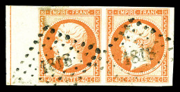 O N°16c, 40c Orange Obl Pc '1818' En Paire Bord De Feuille Avec Filet D'encadrement, R.R.R, SUP (signé/certificat)  Qual - 1853-1860 Napoleon III