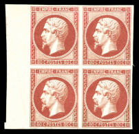 ** N°17Ah, 80c Carmin-rose, Impression De 1862 En Bloc De Quatre Bord De Feuille Latéral Gauche, Fraîcheur Postale, SUPE - 1853-1860 Napoléon III