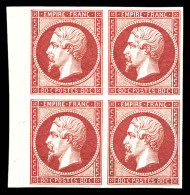 ** N°17B, 80c Rose-vif En Bloc De Quatre Bord De Feuille Latéral, Fraîcheur Postale. SUPERBE. R.R.R (signé Calves/certif - 1853-1860 Napoléon III.